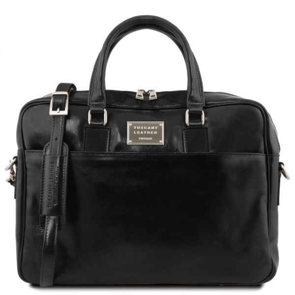 Leder-Laptoptasche Urbino 1 Fach schwarz